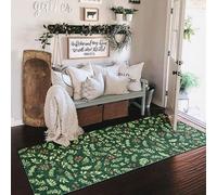 Washable Vintage Floral Christmas 2x5 Runner Rugs Non Slip - Ultra Thin Soft Xmas Tree Green Berries Holly Branches Winter Christmas Throw Runner Rug for Kitchen Bathroom Entryway Hallway Laundry