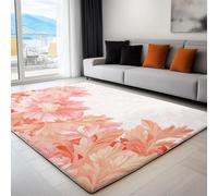 Washable Vintage Flower Leaf Artistic Rug with Durable Edge Binding, Quality Light Pink Printed Carpet for Living Room, Indoor Outdoor Low-Pile Rugs 140 x 200 cm