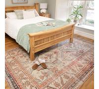 Washable Vintage Terracotta Smooth Texture Rugs Geometric Blue Fade Resistant Suitable High Traffic Areas Child Friendly Dining Room Living Room Rug 120cm x 170cm (3ft 11" x 5ft 7")