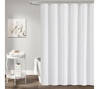 Washable Water-repellent 78 Inch Long White Fabric Shower Curtain Liner | Mildew Resistant Bathroom Shower Curtain with Weighted Bottom,Metal Grommets, Plastic Hooks, Soft Light Cloth, 72” W x 78” H