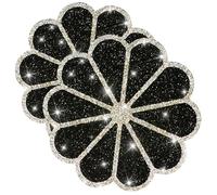 Washable Waterproof Diamond Circle Placemats for Round Tablescape Decor for Dinner and Kitchen Bling Placemats for Weddings & Special Events (Black)-2PCS