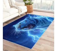 Washable White Tiger Rugs for Entryway, Blue Lightning Magic Design Small Area Rug Bedroom Decor, Non Slip Low Pile Soft Indoor Door Mat, 50 x 80 cm