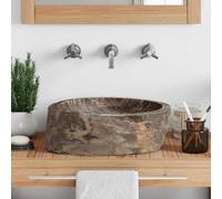 Washbasin Made of Fossil Stone Cream White 45 x 35 x 15 cm Handmade Natural Stone Washbasin for Bathroom Kitchen Guest Toilet with Drain Overflow and Siphon Connection