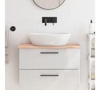 Washbasin Top Solid Oak Wood 80 x 30 x 2 cm Untreated with Natural Edge Scratch-Resistant Waterproof Can Be Cut to Size for Bathroom, Kitchen, Workshop, DIY, Desk, Cooking Island