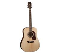Washburn HD10S 6 String Acoustic Guitar, Natural Gloss | Solid spruce top; Mahogany back and sides; Dreadnought body; Ovangkol fingerboard
