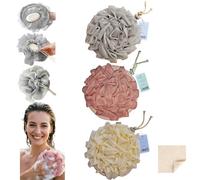 Washcloth Loofah Combo 2-in-1 Loufee Wash Cloth That Holds Bar Soap-Exfoliation Mesh Shower Ball for Body Wash&Smooth Skin+Free Loofah Dish Towel