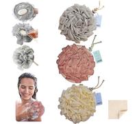 Washcloth Loofah Combo 2-in-1 Loufee Wash Cloth That Holds Bar Soap-Exfoliation Mesh Shower Ball for Body Wash&Smooth Skin+Free Loofah Dish Towel