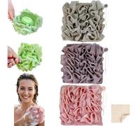 Washcloth Loofah Combo 2-in-1 Loufee Wash Cloth That Holds Bar Soap-Exfoliation Mesh Shower Ball for Body Wash&Smooth Skin+Free Loofah Dish Towel (Grey+Coffee+Pink)