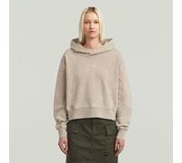 Washed A Line Script Hoodie Sweater - Beige - Women M