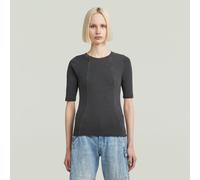Washed A-Line Slim Rib T-Shirt - Black - Women M