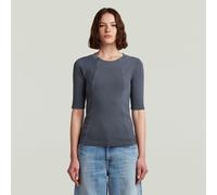 Washed A-Line Slim Rib T-Shirt - Dark blue - Women M