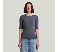 Washed A-Line Slim Rib T-Shirt - Dark blue - Women XXS