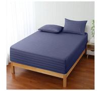 (Washed Blue, Single: 91 X 191 CM.) Luxury Stripe 40CM Fitted Sheet Hotel Bed Sheets