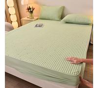 Washed Cotton Fitted Sheet King, Mens Fitted Sheet Green Solid Color with Stars Pattern 59"W x 79"L 1 Piece