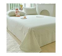 Washed Cotton Flat Sheet - Soft and Cozy Bedding Top Sheet for Single/Twin Double/Queen King Mattress (Color : Green B, Size : 230x245cm+48x74cm x2)