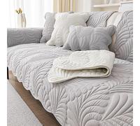 Washed Cotton Seat Pad Non-Slip Scratch-Proof Washable - Polyester Cushion Cover, Fits Settee Sofa Couch Slipcover 1-4 Seater L Shape Corner Sectional Pet Friendly(Grey,90 * 210cm)