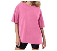 Washed Distressed T-Shirt Oversized Short Sleeve Tie Dye Cotton T-Shirt for Men/Women Unisex European and Style Undershirt Women, Hot Pink, L