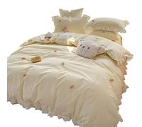 Washed Four-Piece Set Cute Three-Dimensional Bear Pure Cotton Quilt Cover Sheet Soft Bedding (Color Size 2m) (4 piece Suit)