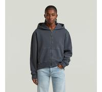 Washed Hoodie Zip Relaxed Sweater - Dark blue - Women M