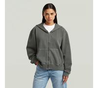 Washed Hoodie Zip Relaxed Sweater - Grey - Women XS