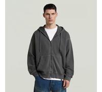 Washed Hoodie Zip Sweater - Black - Men M