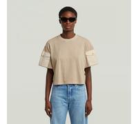 Washed Mix Boxy Cropped T-Shirt - Beige - Women L