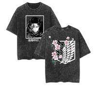 Washed New Anime T Shirts AOT Graphic Oversized Short Sleeve Trendy Breathable Double-Sided Printing Drop Shoulder Tees (L,Color 04)