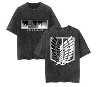 Washed New Anime T Shirts AOT Graphic Oversized Short Sleeve Trendy Breathable Double-Sided Printing Drop Shoulder Tees (XL,Color 03)