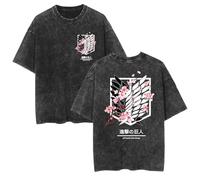 Washed New Anime T Shirts AOT Graphic Oversized Short Sleeve Trendy Breathable Double-Sided Printing Drop Shoulder Tees (S,Color 01)
