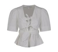 Washed Stretch Cotton Tie Strap Blouse - female - Ganni - Blouses - White - M - Blouses & Shirts M