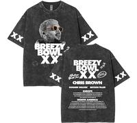 Washed T-Shirt Rapper Chris Brown XX Tour 2025 Men Women Hip Hop Oversized T-Shirts Men's Fashion Vintage Shirts-Black9||3X_l