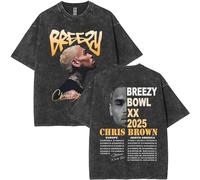 Washed T-Shirt Rapper Chris Brown XX Tour 2025 Men Women Hip Hop Oversized T-Shirts Men's Fashion Vintage Shirts-Black6||3X_l