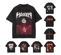 Washed T Shirts Lady Gaga Mayhem Hip Hop Retro Vintage High Street Streetwear Short Sleeve Print Tees Men's Women Tops Harajuku M Ux2
