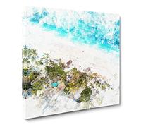 Washed Up in Tulum Mexico Watercolour Modern Canvas Wall Art Print Ready to Hang, Framed Picture for Living Room Bedroom Home Office Décor, 20x20 Inch (50x50 cm)