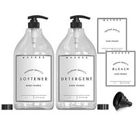 WASHEE Laundry Soap Dispenser Set - Large Detergent & Fabric Softener (67.6 oz) PET Plastic Liquid Dispensers Organization Pumps, Caps, Labels, 2 Count (Pack of 1)