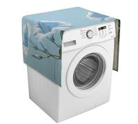 Washer And Dryer Cover for The Top, Blue Morning Glory Dust Protector for Refrigerator Dust Cloth, Anti-Slip Linen Dustproof Cover with Storage Pockets
