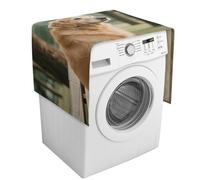 Washer And Dryer Cover for The Top, Dog Resting on Bench Dust Protector for Refrigerator Dust Cloth, Anti-Slip Linen Dustproof Cover with Storage Pockets