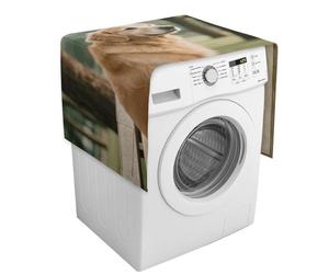 Washer And Dryer Cover for The Top, Dog Resting on Bench Dust Protector for Refrigerator Dust Cloth, Anti-Slip Linen Dustproof Cover with Storage Pockets