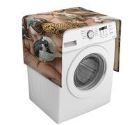 Washer And Dryer Cover for The Top, The Twelve Chinese Zodiac Signs Dust Protector for Refrigerator Dust Cloth, Anti-Slip Linen Dustproof Cover with Storage Pockets