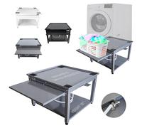 Washer and Dryer Pedestal - Ergonomic 61cm-45.7cm Stand with Drain Pan & Pull Out Shelf - Gray Steel Alloy Holds 360 kg - Reduces Back Pains - Easy Setup - Laundry Pedestal for Washer Dryer