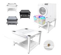 Washer and Dryer Pedestals - Ergonomic 61cm - 45cm Stand with Drain Pan & Pull Out Shelf - White Steel Alloy Holds 360 kg - Reduces Back Pains - Easy Setup - Laundry Pedestal for Washer Dryer