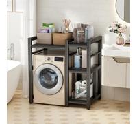 Washer Dryer Stacking Rack, Heavy Duty Over Washing Machine Shelves 3 Height Adjustable, 300KG Capacity, Washer Dryer Stacking Kit with Side Rack for Laundry, Bathroom, Kitchen Black 1