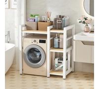 Washer Dryer Stacking Rack, Heavy Duty Over Washing Machine Shelves 3 Height Adjustable, 300KG Capacity, Washer Dryer Stacking Kit with Side Rack for Laundry, Bathroom, Kitchen White 1