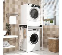 Washer Dryer Stacking Rack Stand, Dryer Stand Height Adjustable Portable Stacking Kit, Washer Storage Utility Rack, Storage Rack-Over Washing Machine Storage-Unit for Laundry Room (Black+white)