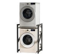 Washer Dryer Stacking Rack Stand, Heavy Duty Steel Washing Machine Storage Utility Rack, Height Adjustable Over the Washer and Dryer Shelves, 250KG Max Load, Small Space Saving Solution (Black)