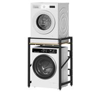 Washer Dryer Stand Stacking Kit, Height Adjustable Iron and Wood Washing Machine Rack, 250 kg Freestanding Over Washer Shelf for Tumble Dryer Stacking and Laundry Room Storage