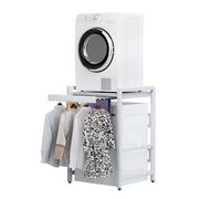 Washer Dryer Stand Stacking Kits, Over The Washing Machine Storage Rack with Sliding Shelf, Tumble Dryer Stand, Over Washer Storage Unit for Balcony Laundry, Bathrooms, 200KG Load Capacity (White)