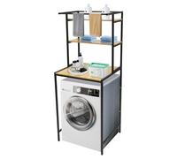 Washer Dryer Storage Rack 3 Tier MDF Veneer Top 22lbs Per Shelf 69x60cm Bottom Top Hanging Bar Adjustable Feet for Laundry Room Bathroom Space Saving White Log Black Oak Options UK (Black+Oak)