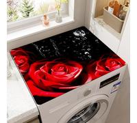 Washer Dryer Top Protector Mat,Refrigerator Microwaves Oven Top Covers,Protective Silicone Rubber Mat,Non Slip Quick Drying Washing Machine Cover for Laundry Room (Red Rose,15.8x19.7inch)
