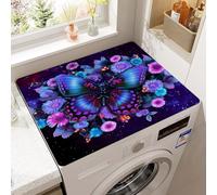 Washer Dryer Top Protector Mat,Refrigerator Microwaves Oven Top Covers,Protective Silicone Rubber Mat,Non Slip Quick Drying Washing Machine Cover for Laundry Room (Purple Butterfly,15.8x19.7inch)